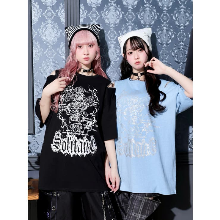 バック羽刺繍肩ZIPユニセックスTシャツ | NOEMIE | 詳細画像1 