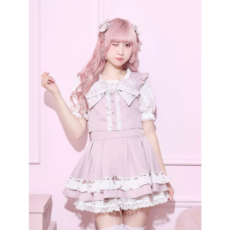 ピンク | チャーム付きシアーチェックビッグリボンセットアップ | NOEMIE