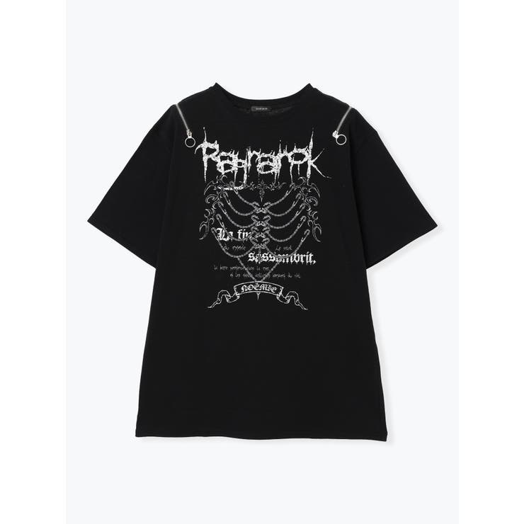 黒 | 肩ZIPアバラプリントTシャツ | NOEMIE