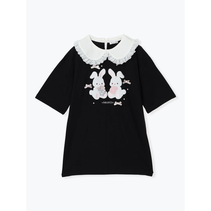 黒 | メニーリボンバニーワッペン刺繍Tシャツ | NOEMIE