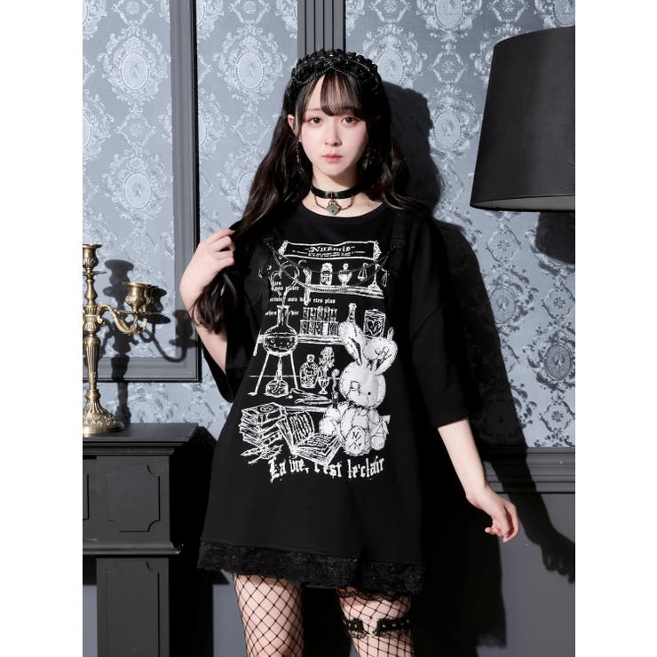 黒 | 病みうさハーネスバックリボンTシャツ | NOEMIE