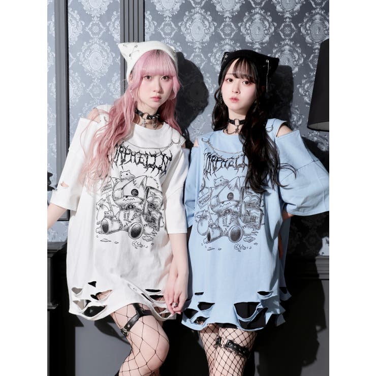 鉄線チェーンねこダメージユニセックスTシャツ | NOEMIE | 詳細画像1 