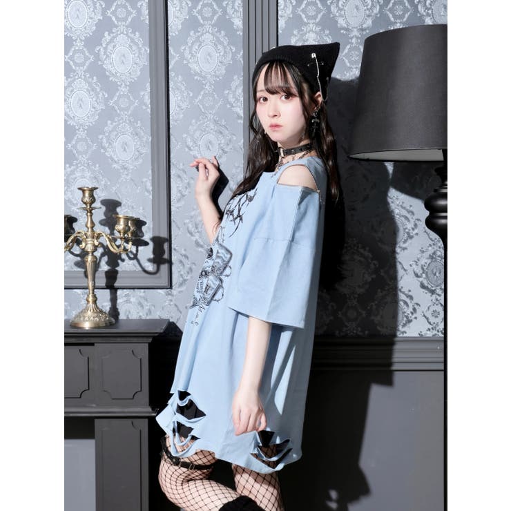 鉄線チェーンねこダメージユニセックスTシャツ | NOEMIE | 詳細画像5 