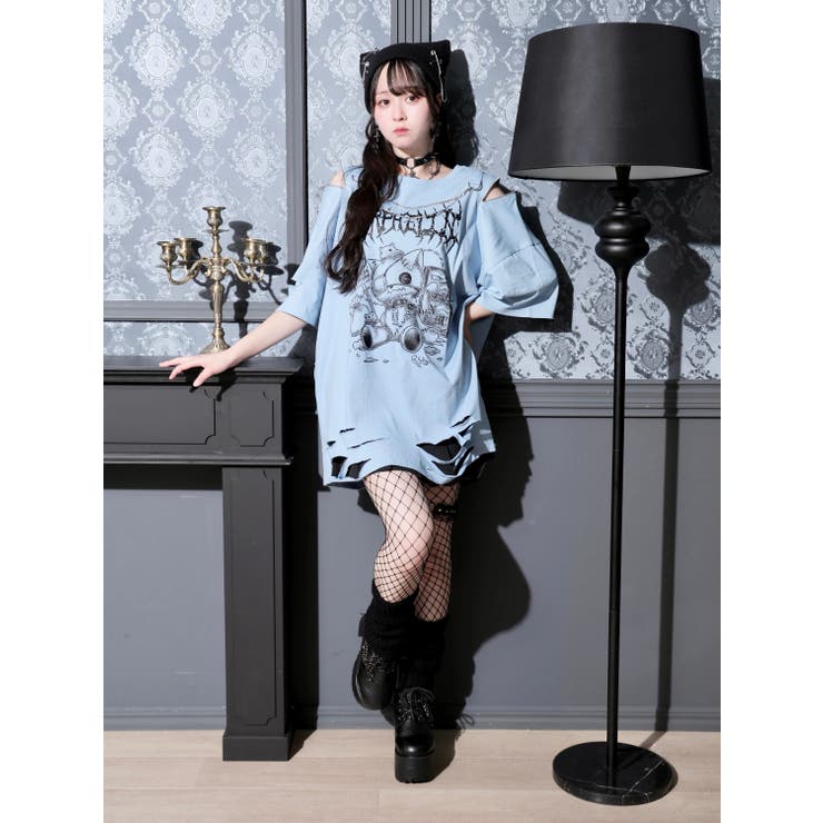鉄線チェーンねこダメージユニセックスTシャツ | NOEMIE | 詳細画像7 