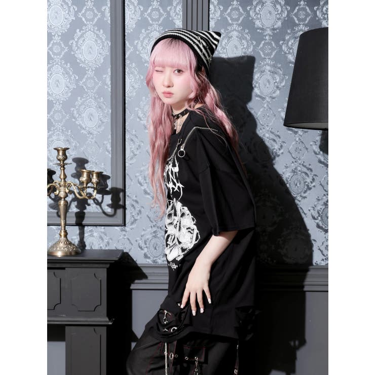 鉄線チェーンねこダメージユニセックスTシャツ | NOEMIE | 詳細画像8 