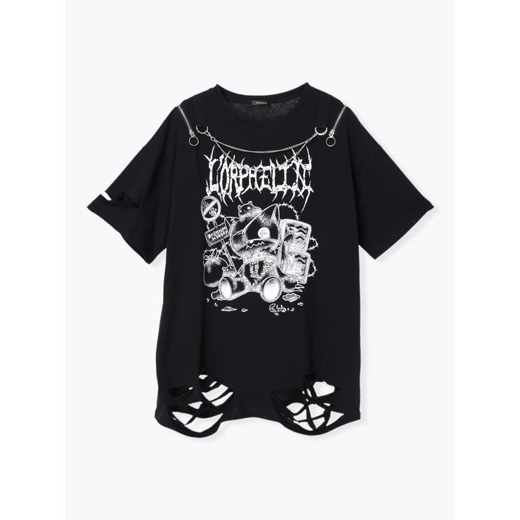 鉄線チェーンねこダメージユニセックスTシャツ | NOEMIE | 詳細画像11 