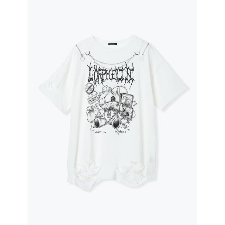 鉄線チェーンねこダメージユニセックスTシャツ | NOEMIE | 詳細画像12 
