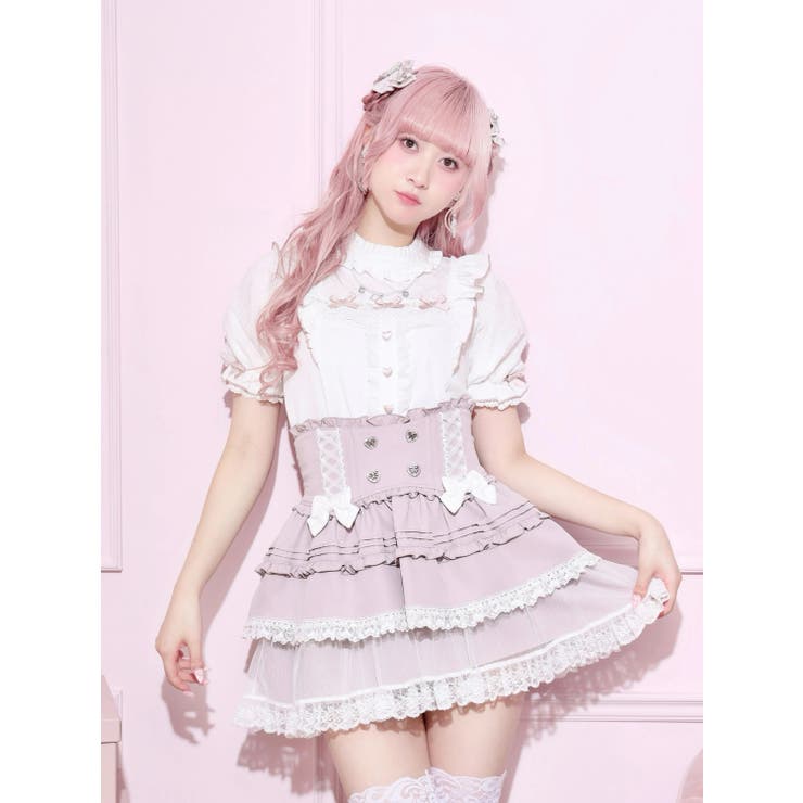 ペールピンク | チャーム付きプチハイハートレースブラウス | NOEMIE