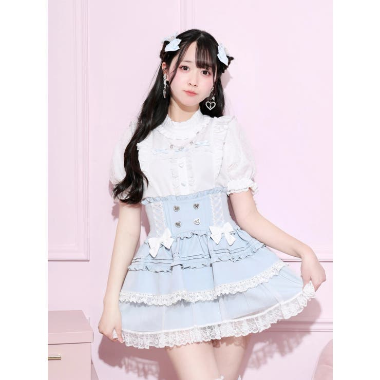ペールブルー | チャーム付きプチハイハートレースブラウス | NOEMIE