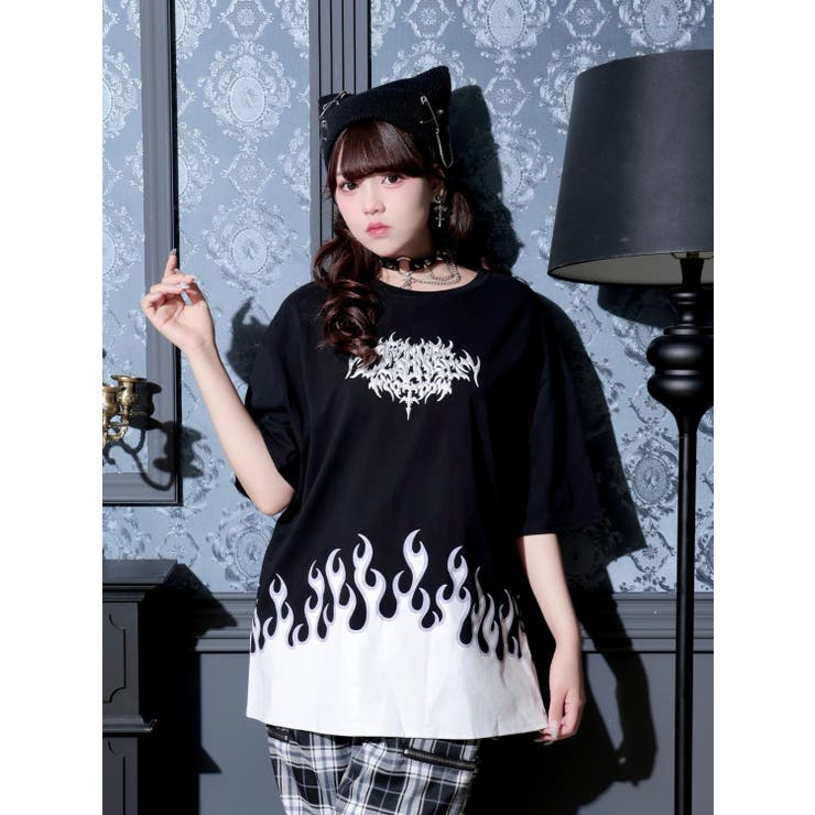黒 | ファイヤープリントユニセックスTシャツ | NOEMIE