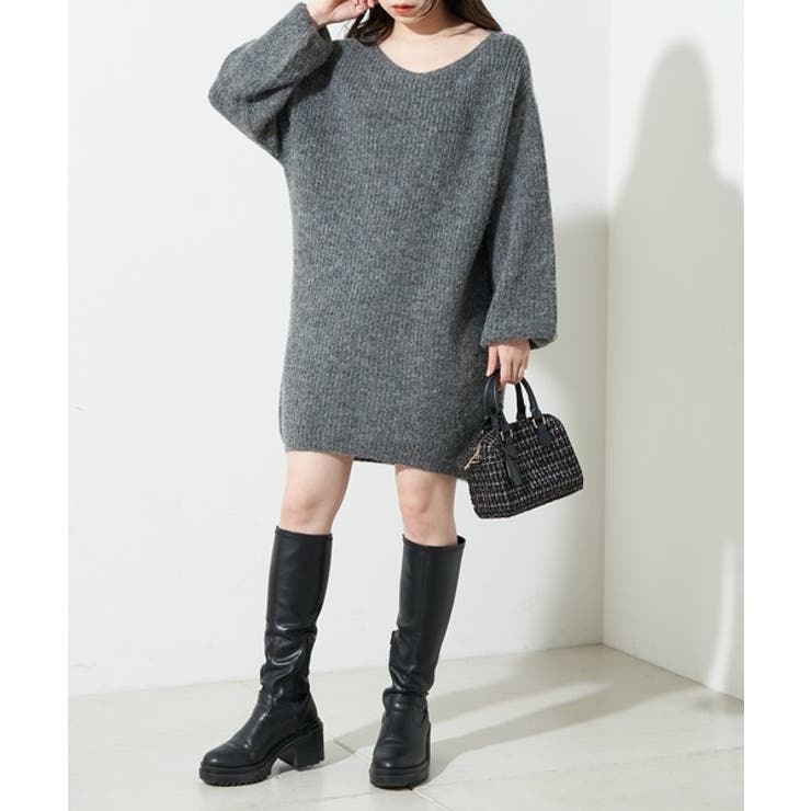 Chico】メランジボートネックミニワンピース[品番：PALW0002415