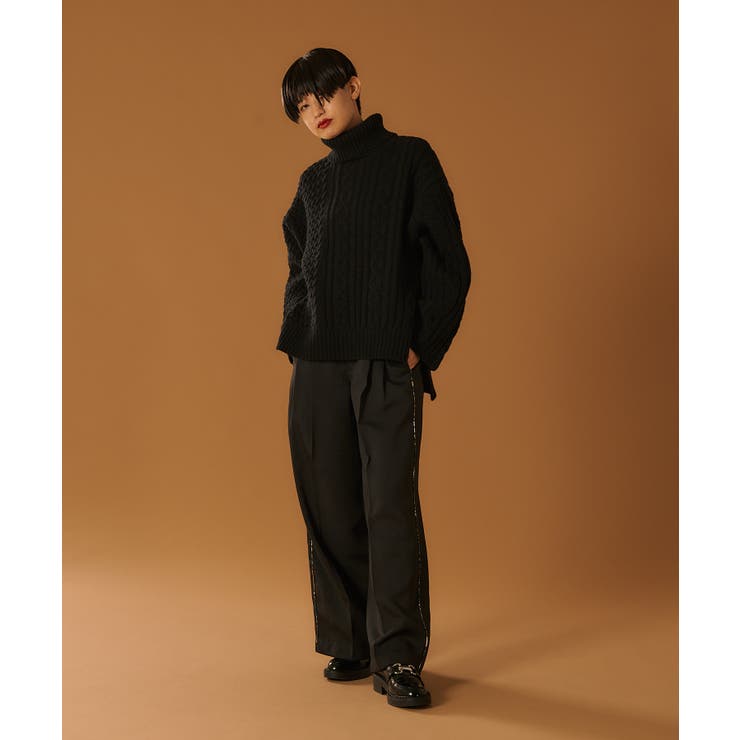 ear PAPILLONNER】柄パイピングワイドパンツ　F 新品 ear PAPILLONNER】柄パイピングワイドパンツ[品番：PALW0001839