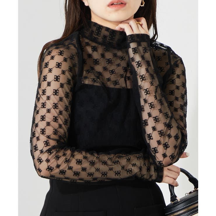 Chico】モノグラムフロッキーハイネックシアーT[品番