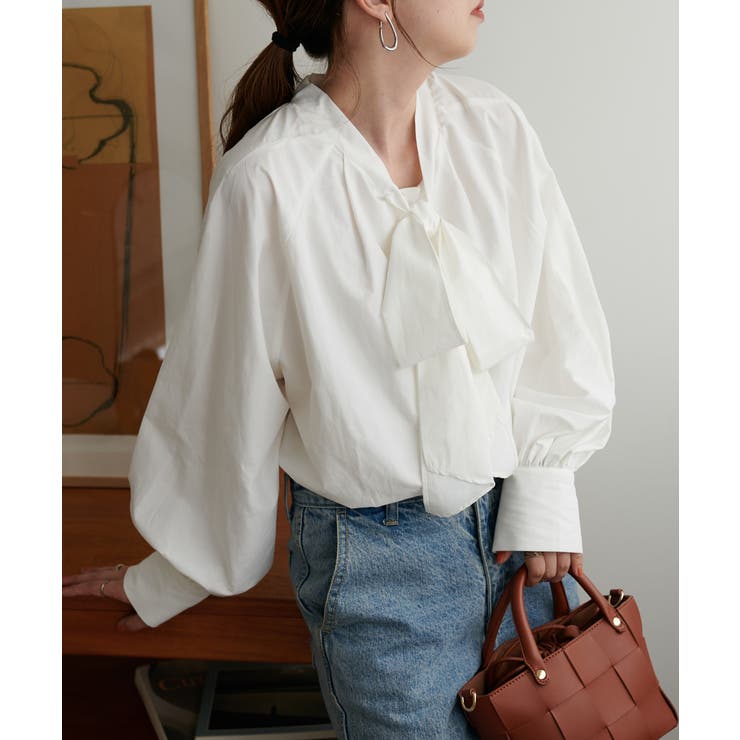 オフホワイト | 【Discoat】ブロード2WAYボウタイブラウス | PAL GROUP OUTLET