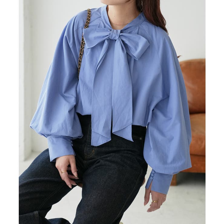 ブルー | 【Discoat】ブロード2WAYボウタイブラウス | PAL GROUP OUTLET