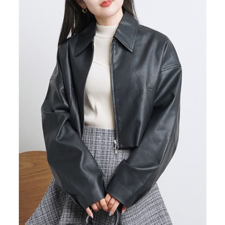 Chico】レザーショート丈フロントジップシャツJK[品番：PALW0002743