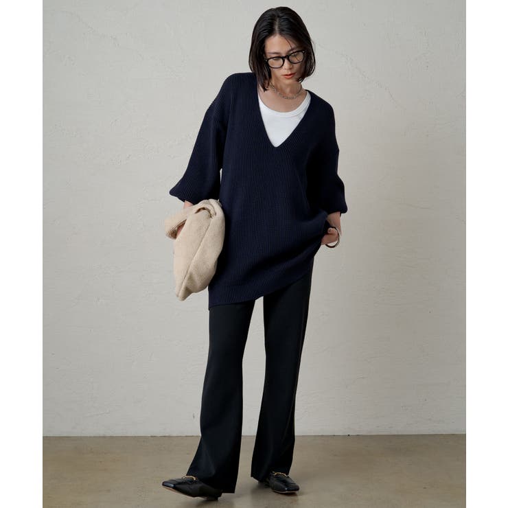 【Loungedress】深Vチュニックニット　ネイビー Loungedress】深VチュニックKN[品番：PALW0002832]｜PAL GROUP OUTLET