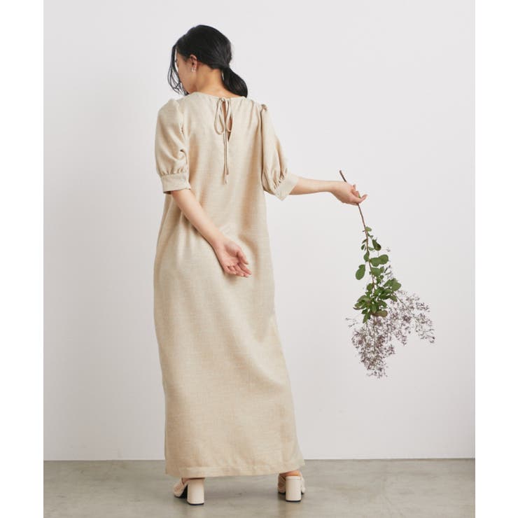 Manna ネイビー ボタン付きパフスリーブワンピース Spring Collection | on off focus inc.