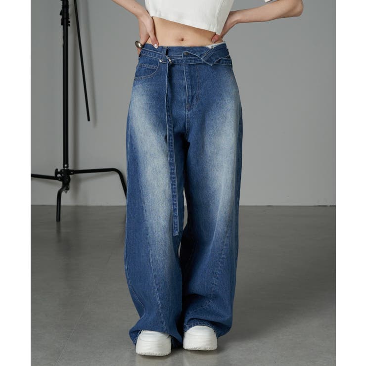 商品画像：13.5ozストレッチデニムワイドパンツ パラスパレス 4