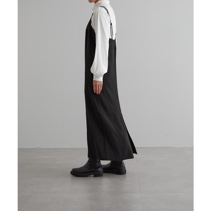 PERLA ブラック サテン キャミワンピース PERLA ブラック サテン キャミワンピース ヘビーサテン キャミ