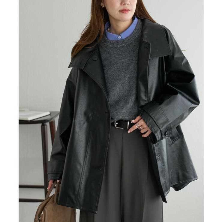 ブラック | 【Discoat】フェイクレザースタンドコート | PAL GROUP OUTLET