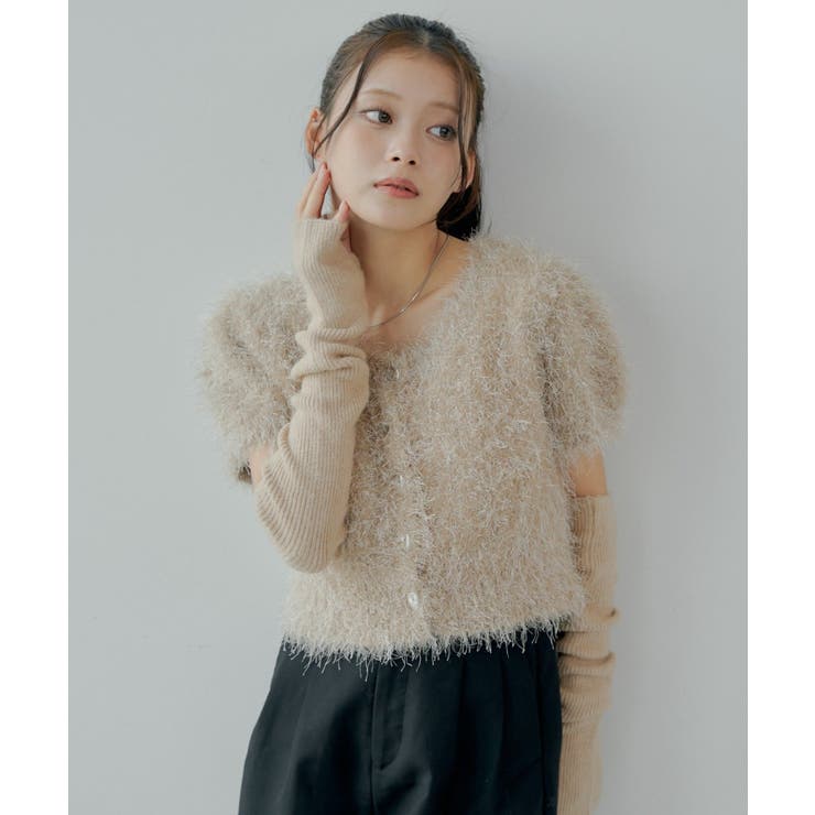 BEI | 【Chico】リブアームウォーマー付シャギー半袖KT | PAL GROUP OUTLET