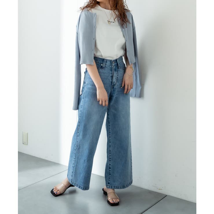 mysticオーバーダイワイドデニム ブルー サイズ0 mystic オーバーダイ