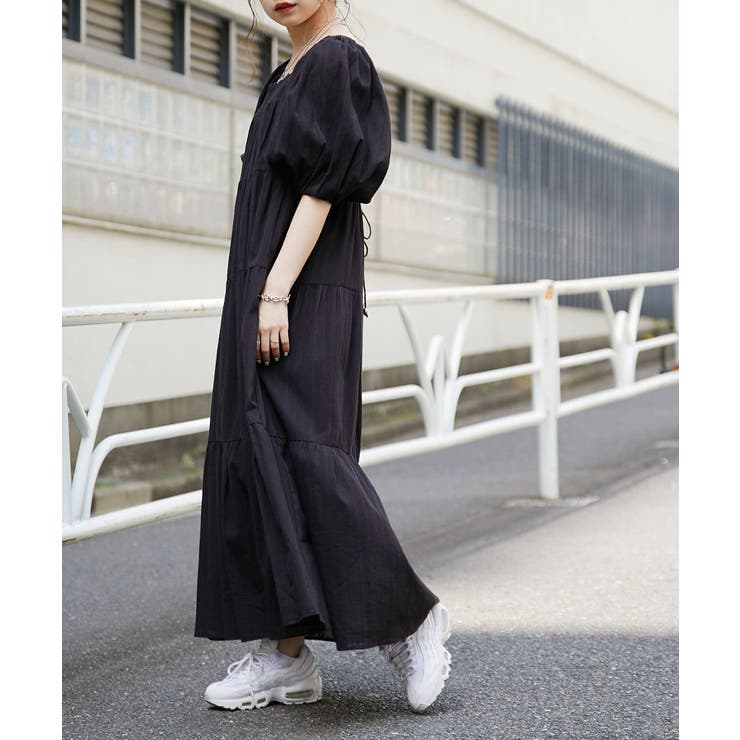 COHINA シャーリングティアードワンピース　ネイビー　ショート COHINA シャーリングティアードワンピース ネイビー ショート