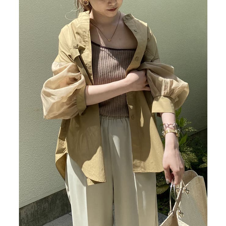 CAPRICIEUX LEMAGE ブラウン シースルー 長袖Tシャツ ロゴ CAPRICIEUX