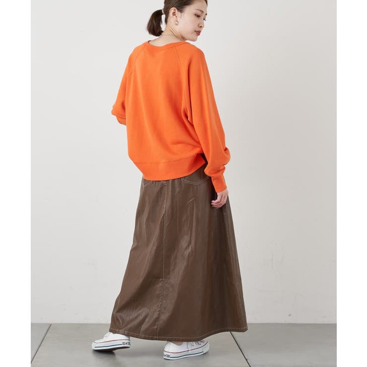 パシオーネ　パンチングフェイクレザー　ロングスカート　ベージュ　配色　バイカラー パシオーネ パンチングフェイクレザー ロングスカート ベージュ