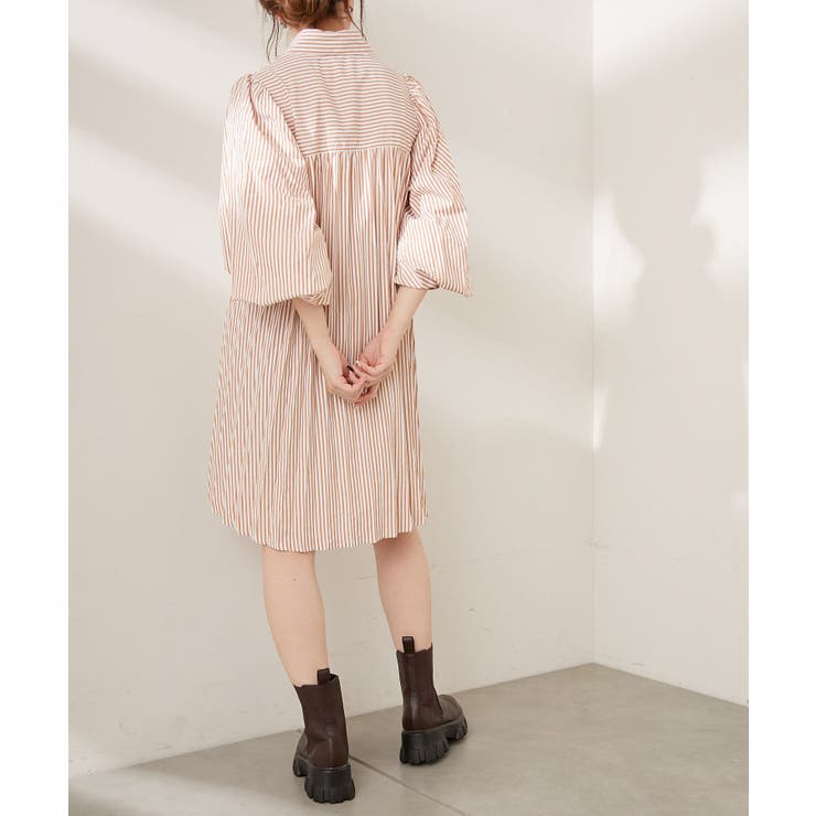 冬ギフト  Chico】ストライプウエスト巻きバックプリーツチュニック[品番 トップス