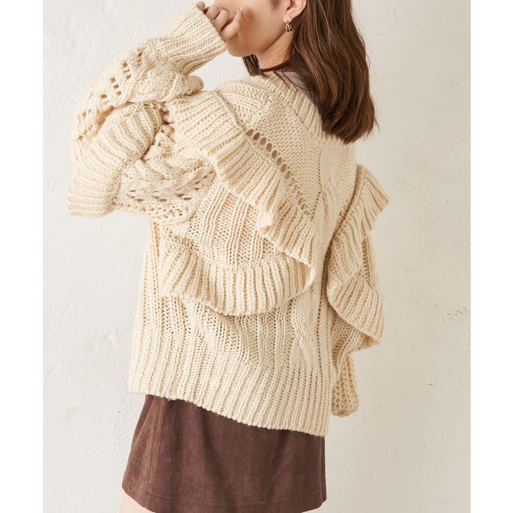 Chico】ローゲージフリルニット2wayカーディガン[品番：PALW0001079