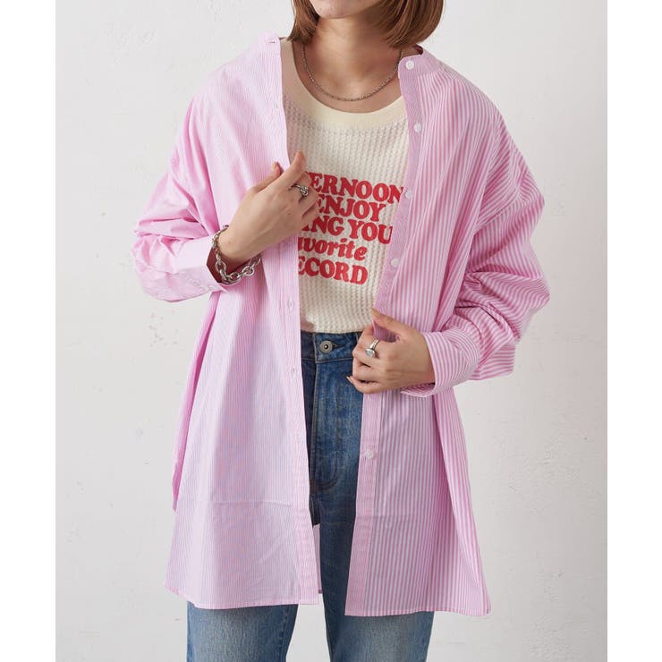 CIAOPANIC TYPY】切り替えストライプバンドカラーシャツ[品番
