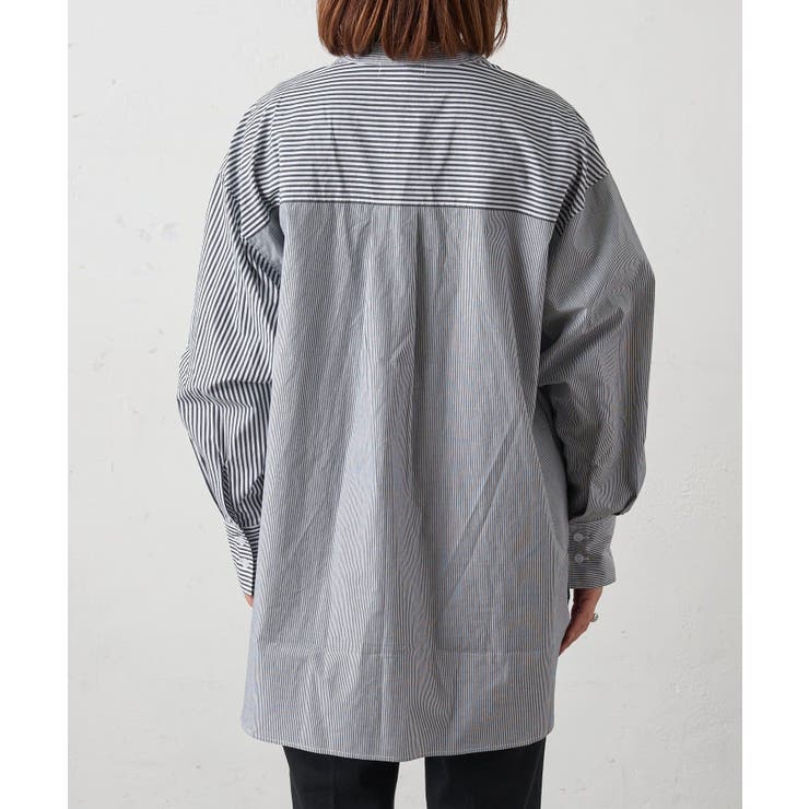 CIAOPANIC TYPY】切り替えストライプバンドカラーシャツ[品番