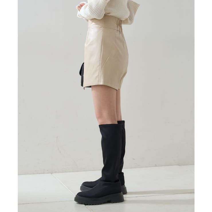 SHENERY シーナリー　レザースカートパンツ　フェイクレザースカパン フェイクレザースカートライクショートパンツ（スカート）｜GYDA