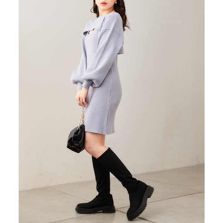 韓国 切り替えケーブルリブニット ミニワンピース 501184 miniministore ケーブル編みニットミニワンピース 韓国風