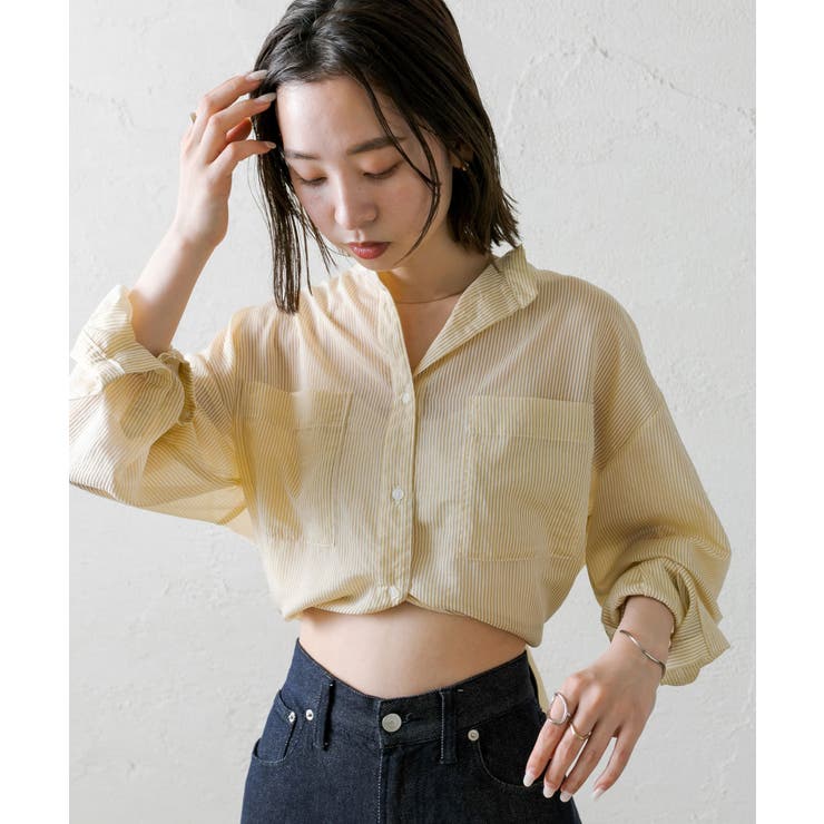 mystic ストライプバックシャンシャツ イエロー 美品 mystic ストライプバッグシャンシャツ イエロー シアー