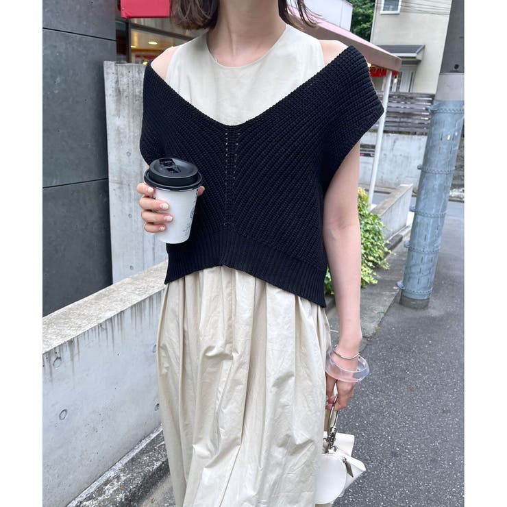 【美品】mystic ニットベストワンピースセット グレー 2 2サイズ展開】ニットベストアメスリワンピースSET | mystic