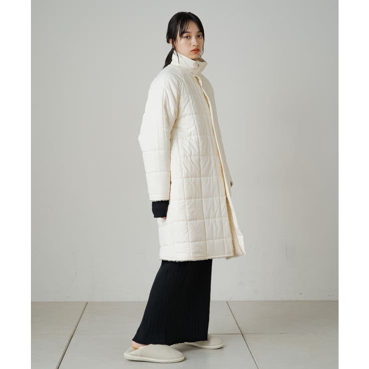 earthy アーシー　ボアジッププルオーバー　コート　リバーシブル　白コート ボアハーフジッププルオーバー | earthy_(アーシー)レディース