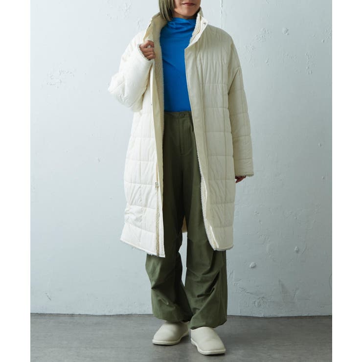 earthy アーシー　ボアジッププルオーバー　コート　リバーシブル　白コート ボアハーフジッププルオーバー | earthy_(アーシー)レディース