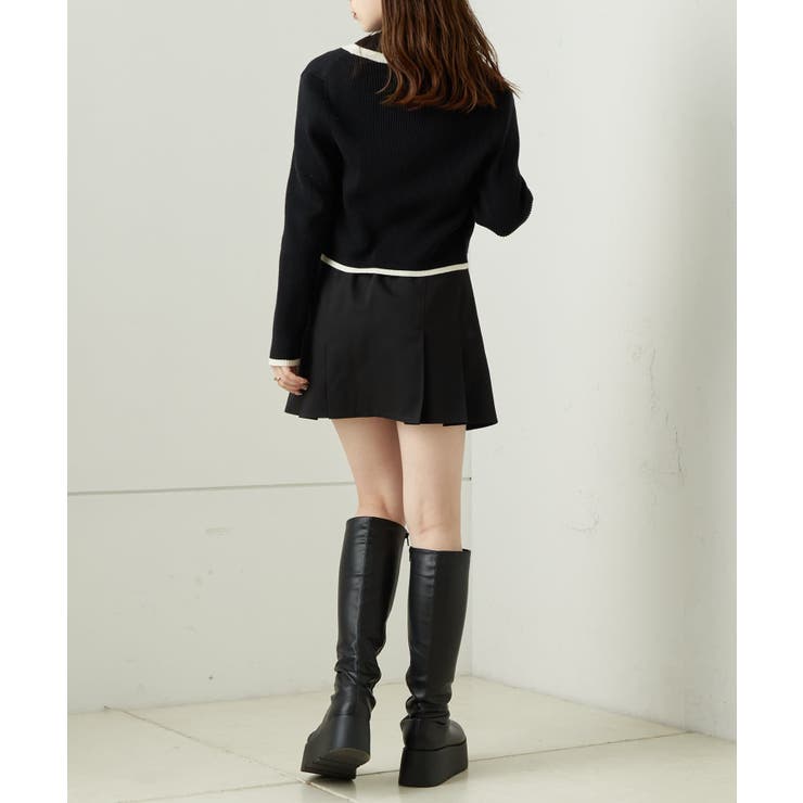 Chico ワイドリブ ハイネック ニット ショートパンツ セットアップ　リブ Chico】ハイネックリブニット+ラインカーデSET[品番