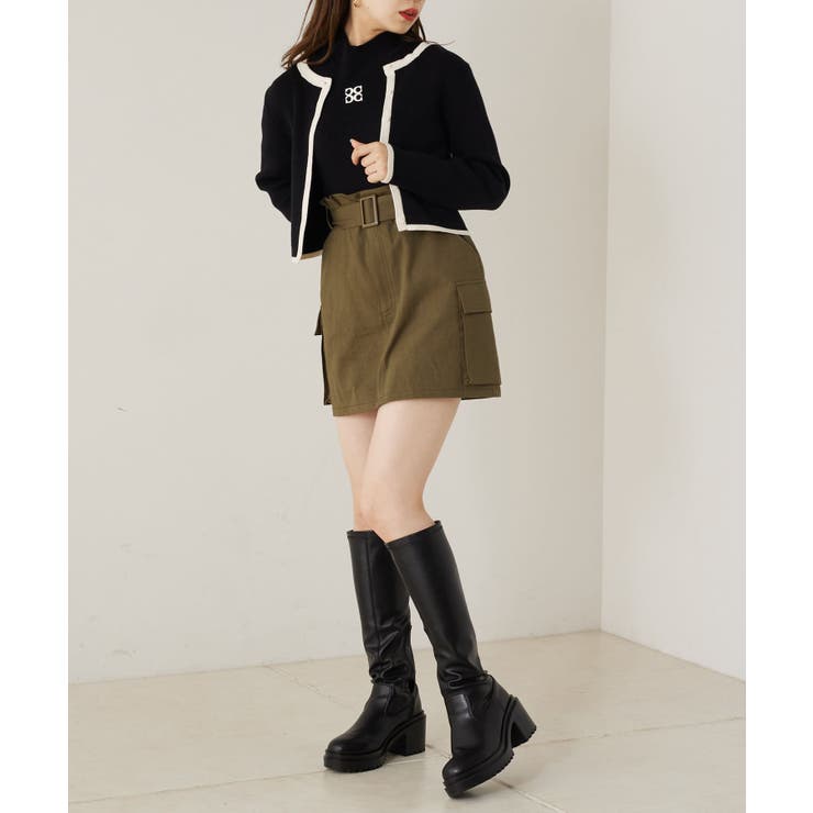 Chico ワイドリブ ハイネック ニット ショートパンツ セットアップ　リブ セール】【ニットセットアップ】ハイネックケーブルニット
