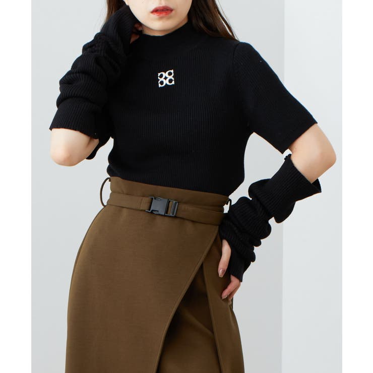 Chico ワイドリブ ハイネック ニット ショートパンツ セットアップ　リブ セール】【ニットセットアップ】ハイネックケーブルニット