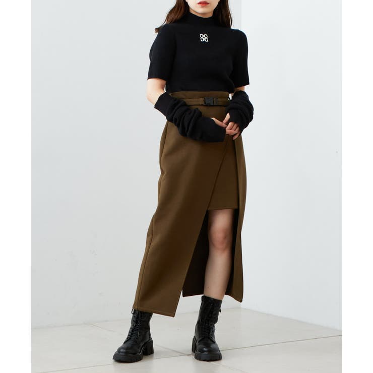 Chico ワイドリブ ハイネック ニット ショートパンツ セットアップ　リブ 襟付きニットショートパンツセットアップ ￥6,300+tax | mocoa's inc