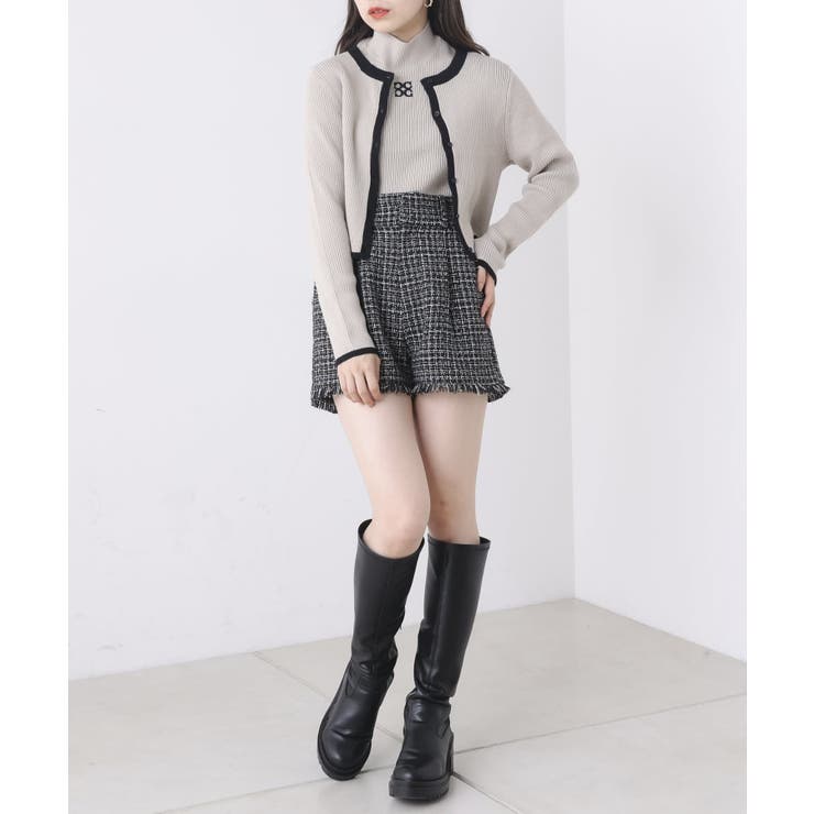 Chico ワイドリブ ハイネック ニット ショートパンツ セットアップ　リブ 襟付きニットショートパンツセットアップ ￥6,300+tax | mocoa's inc