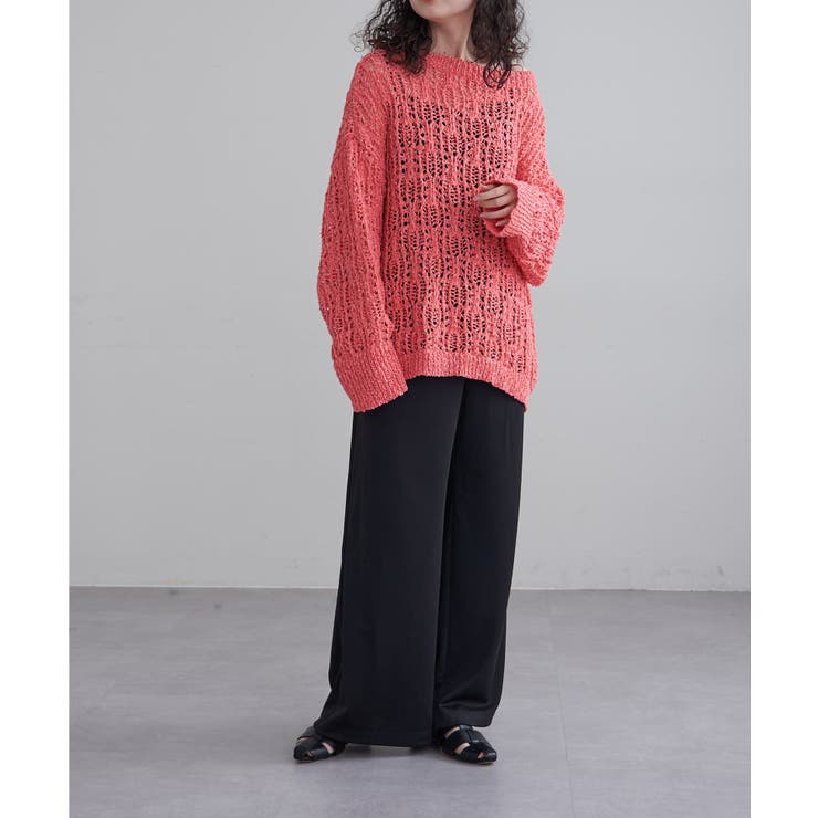 【近年・オレンジタグ】ミッソーニ　透かし編み　アミアミ　長袖ニット　ピンク　42 近年・オレンジタグ】ミッソーニ 透かし編み アミアミ 長袖ニット