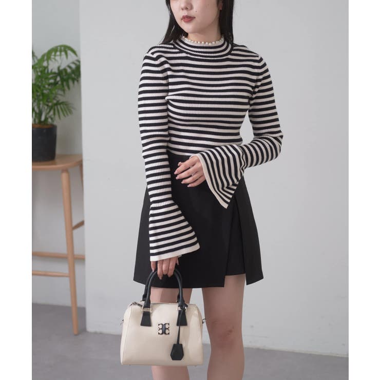 Chico】ハイネックパール付フレアリブニット[品番：PALW0002564]｜PAL