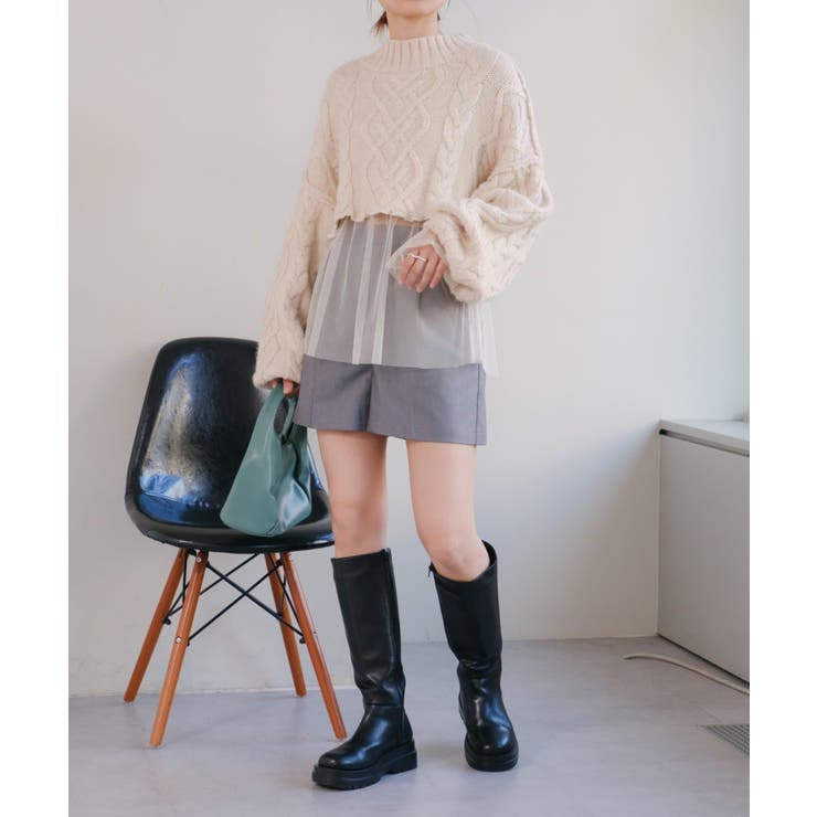 Kastane】チュールシャーリングTEE＆ニットビスチェSET[品番 
