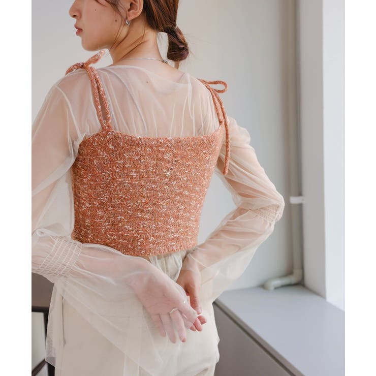 Kastane】チュールシャーリングTEE＆ニットビスチェSET[品番 