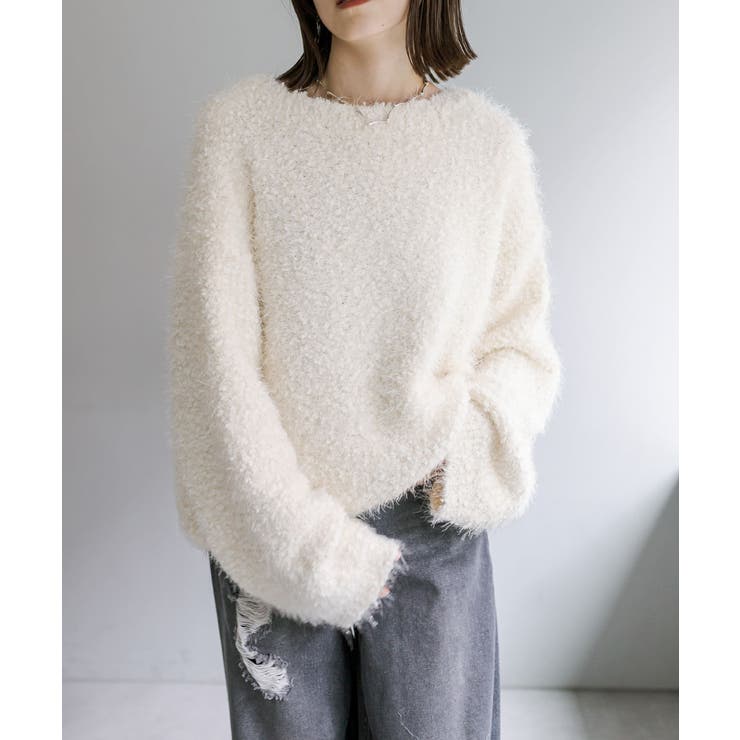Bibiy. MARGOT KNIT TOP ホワイト シャギーノースリーブ